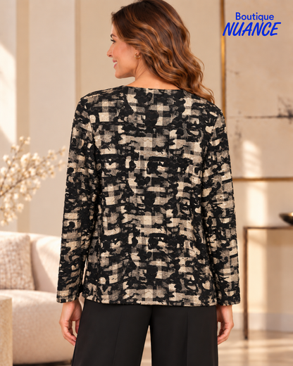 Veste cardigan à imprimé abstrait et détails métallisés – SoftWorks #101003