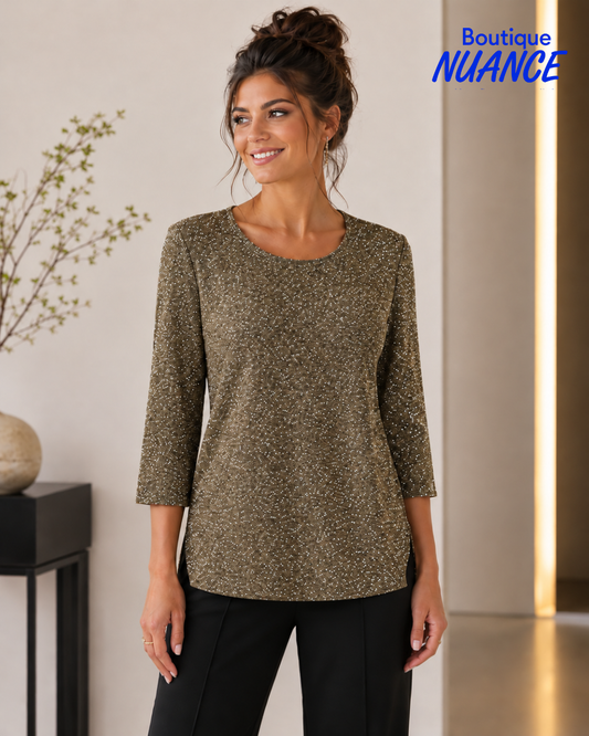 Haut en tricot métallisé scintillant à pierres décoratives - SoftWorks #102045