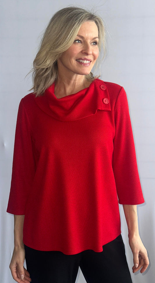 Élégance Écarlate – Le Haut à Col Asymétrique Soft Works #102403