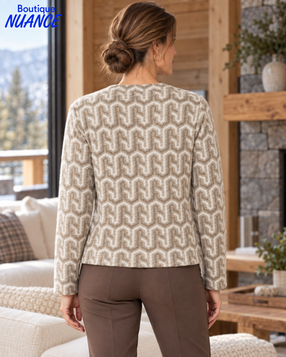 Veste courte à boutons et imprimé abstrait ton sur ton – SoftWorks #102968