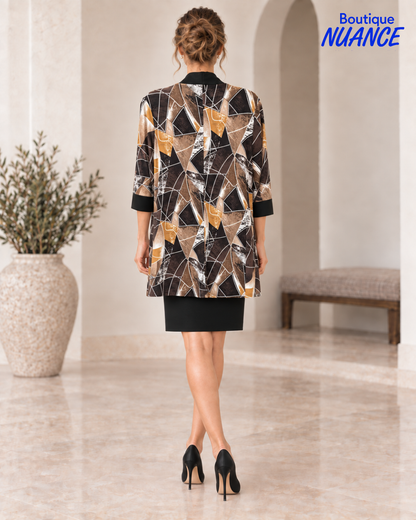 Ensemble robe et veste à motif géométrique abstrait – SoftWorks #108211D