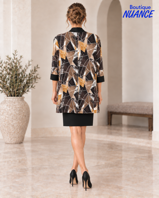 Ensemble robe et veste à motif géométrique abstrait – SoftWorks #108211D