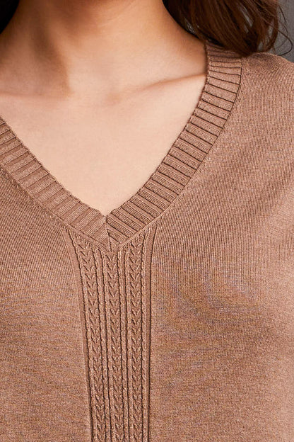 V-neck sweater with cable knit detail, by Tribal #1924O/133