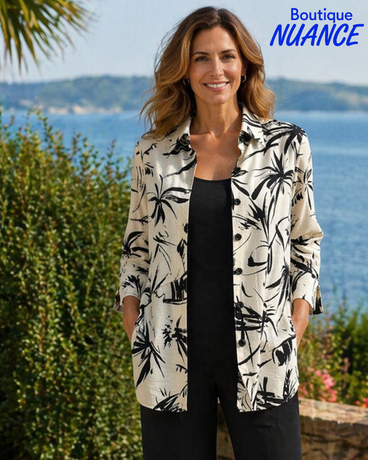 Veste à motif palmier graphique et finition satinée – SoftWorks #201402