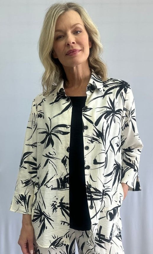 Jacket with graphic palm tree print and satin finish – SoftWorks #201402