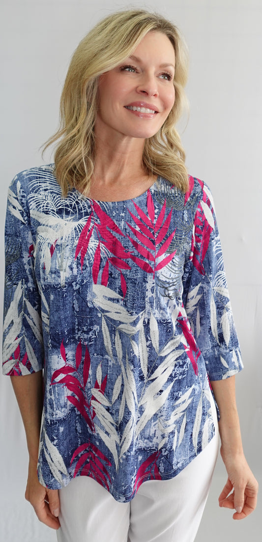 Haut à manches 3/4 avec ourlet arrondi et fentes latérales, par Softworks #202229