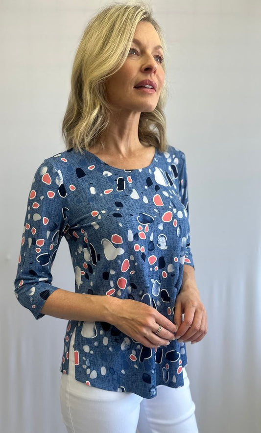 Abstract print three-quarter sleeve top - Soft Works #202284