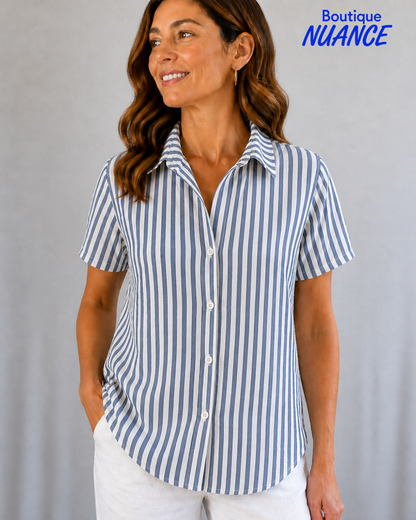 Short-sleeved striped shirt with button detail – Soft Works #202624