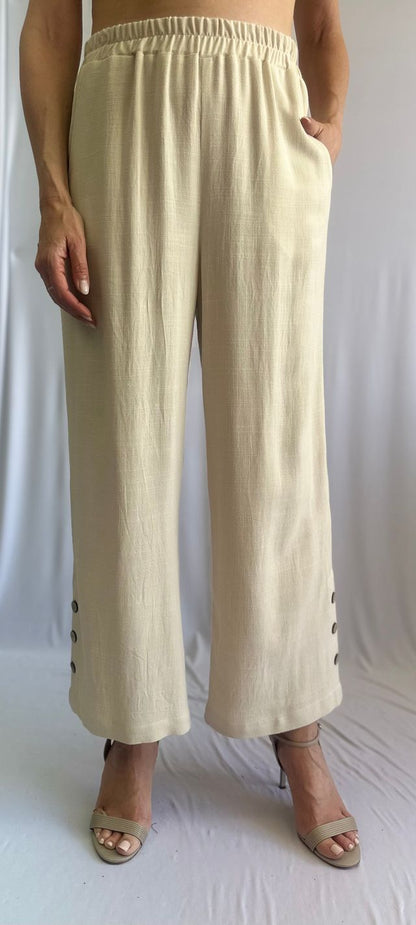 Flowy trousers with elasticated waist and button details – SoftWorks #205017
