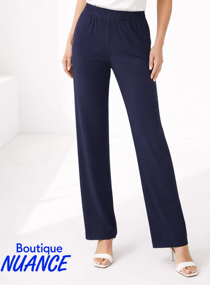 Pantalon fluide à enfiler coupe droite et taille élastique – SoftWorks #205220
