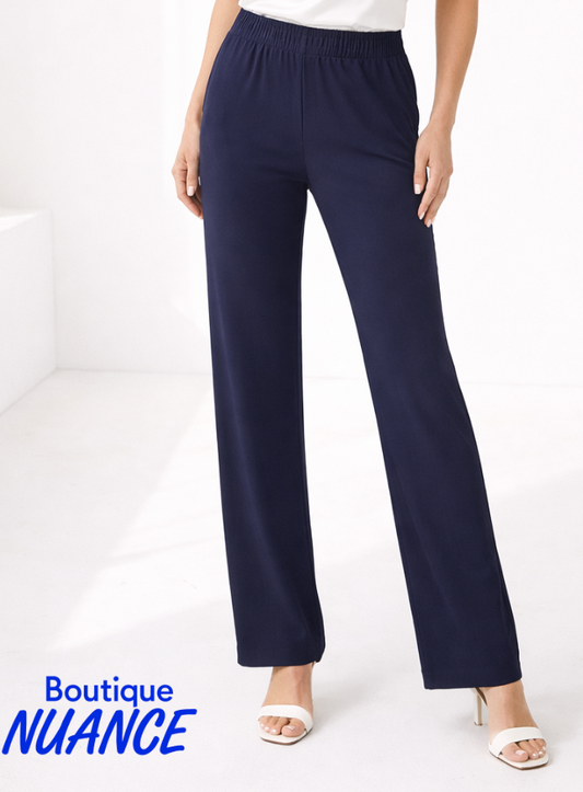 Pantalon fluide à enfiler coupe droite et taille élastique – SoftWorks #205220