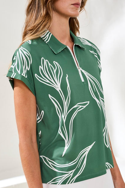 Floral print polo shirt top – Tribal Sport #2090O-3024