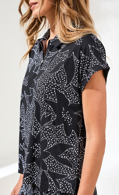 Floral print polo shirt top – Tribal Sport #2090O-3024