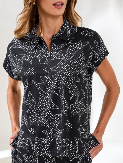 Floral print polo shirt top – Tribal Sport #2090O-3024
