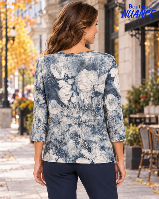 Haut à imprimé floral artistique et reflets argentés – Beta's Choice #217550