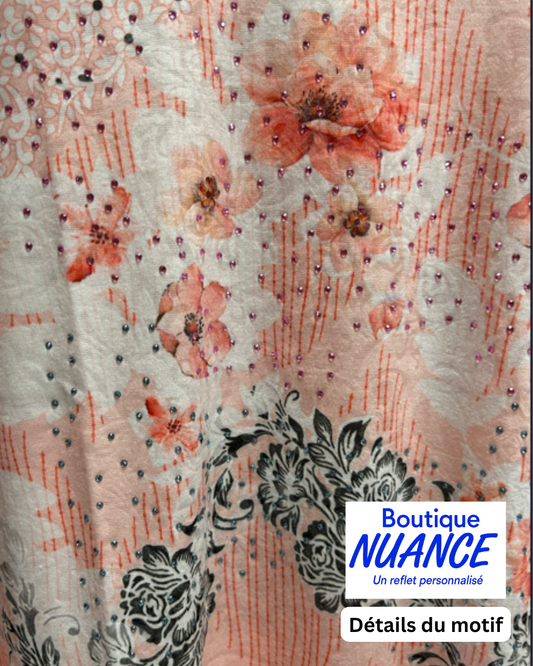 T-shirt à imprimé floral ornemental et nuances corail – Beta’s Choice #220151