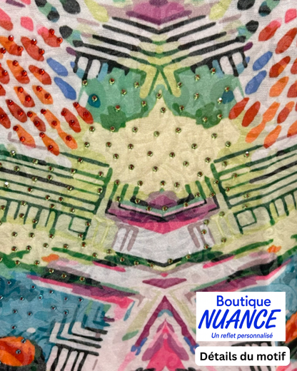 T-shirt à imprimé abstrait vibrant et détails scintillants – Beta’s Choice #220152