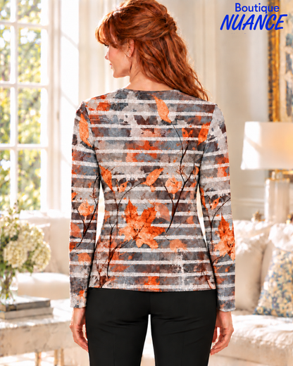 Autumn print top with draped V-neckline – Beta's Choice #220183