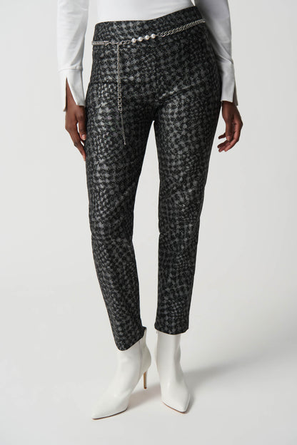Houndstooth Millenium Pull-On Pants With Pearl Belt by Joseph Ribkoff #234101