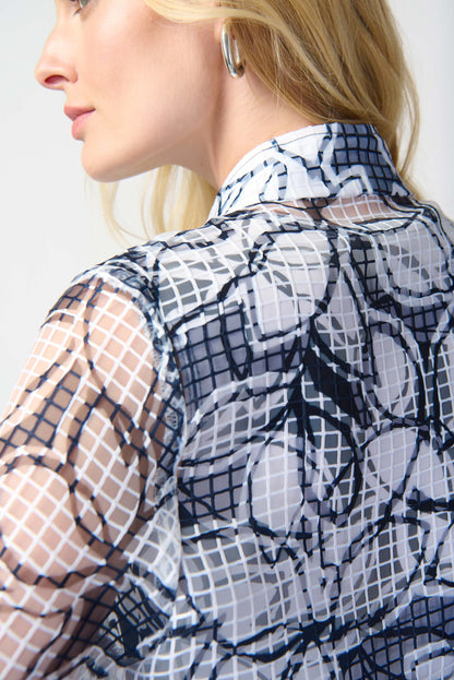 Two-piece top with leaf print, puff sleeves Joseph Ribkoff #241094