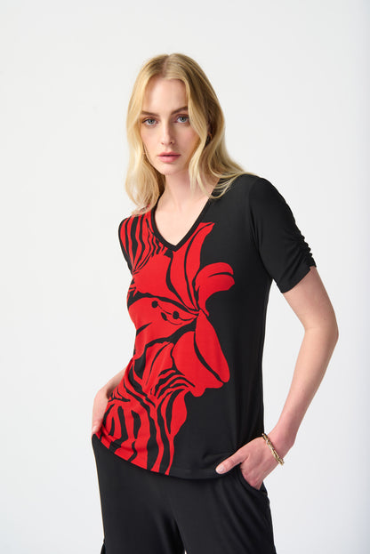 Joseph Ribkoff Knit Floral Print Flared Top #241138 