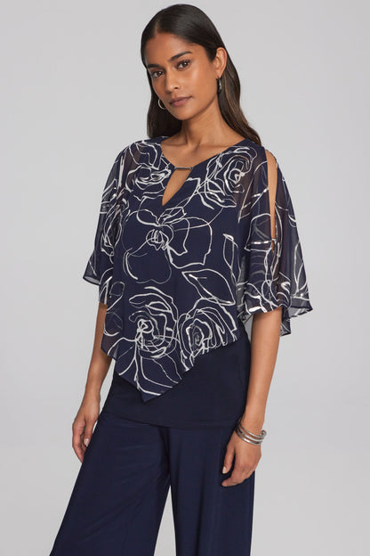 Poncho à imprimé floral en mousseline avec encolure à ouverture Joseph Ribkoff #241783