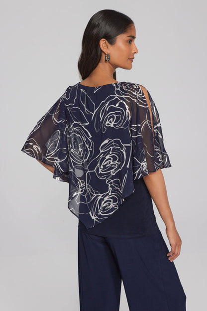 Poncho à imprimé floral en mousseline avec encolure à ouverture Joseph Ribkoff #241783