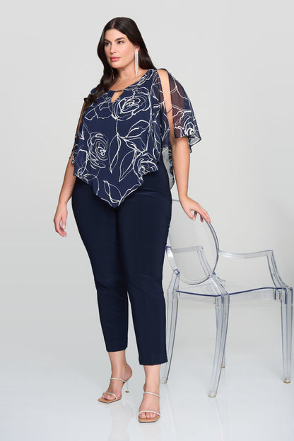 Poncho à imprimé floral en mousseline avec encolure à ouverture Joseph Ribkoff #241783