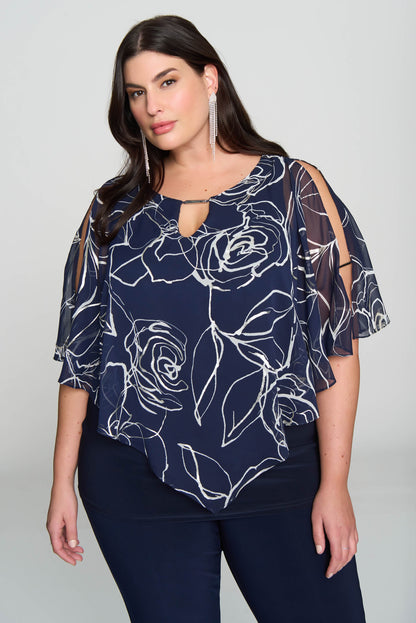 Poncho à imprimé floral en mousseline avec encolure à ouverture Joseph Ribkoff #241783