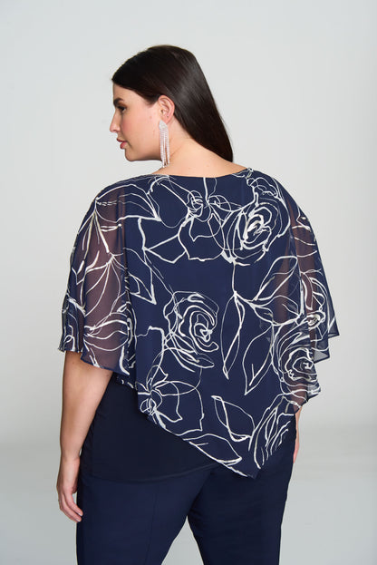 Poncho à imprimé floral en mousseline avec encolure à ouverture Joseph Ribkoff #241783