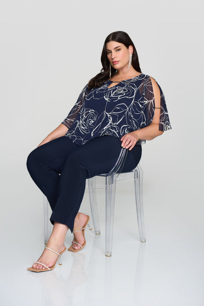 Poncho à imprimé floral en mousseline avec encolure à ouverture Joseph Ribkoff #241783
