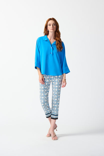 Joseph Ribkoff woven boxy top with button-down collar #242057