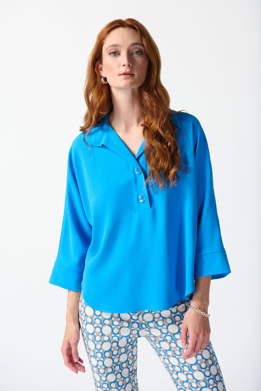 Haut boxy tissé à col boutonné Joseph Ribkoff #242057