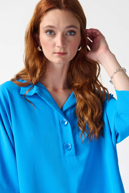 Joseph Ribkoff woven boxy top with button-down collar #242057