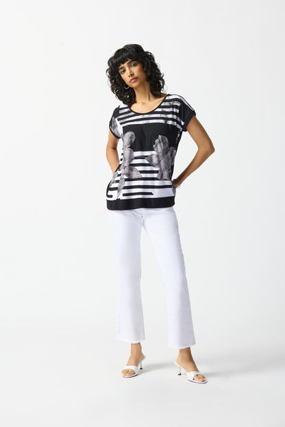 Joseph Riibkoff Floral Print Silky Knit Boxy Top #242180