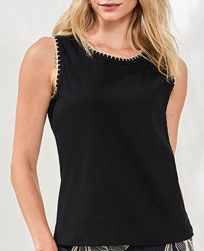 Camisole unie à encolure contrastée et bretelles larges – Tribal #2430O-8367