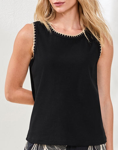 Camisole unie à encolure contrastée et bretelles larges – Tribal #2430O-8367