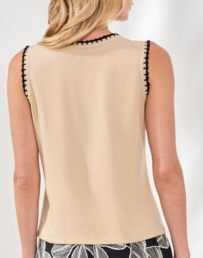 Camisole unie à encolure contrastée et bretelles larges – Tribal #2430O-8367