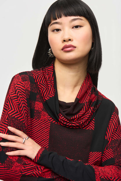 Silky knit boxy top with patchwork print, by Joseph Ribkoff #243249