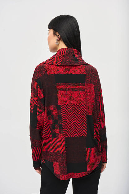 Silky knit boxy top with patchwork print, by Joseph Ribkoff #243249