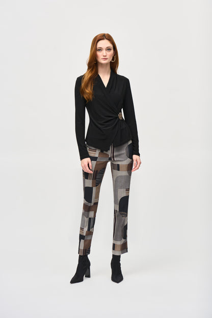 Pantalon jacquard droit à enfiler, avec imprimé abstrait, par Joseph Ribkoff #243299