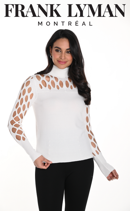 Tricot blanc à manches longues et découpes aux manches, par Frank Lyman #243424U