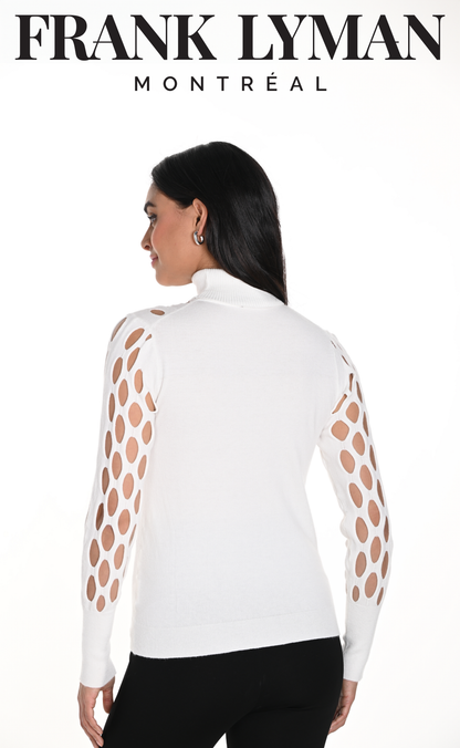 Tricot blanc à manches longues et découpes aux manches, par Frank Lyman #243424U