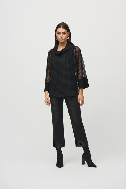 Layered tunic in polka dot mesh and silky knit, by Joseph Ribkoff #244178