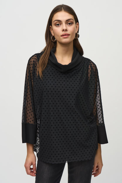 Layered tunic in polka dot mesh and silky knit, by Joseph Ribkoff #244178