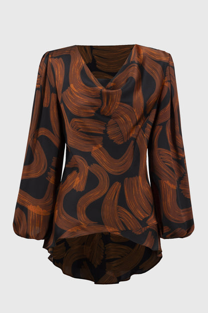 Abstract-print satin tiered top, by Joseph Ribkoff #244181
