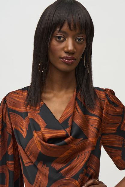 Abstract-print satin tiered top, by Joseph Ribkoff #244181