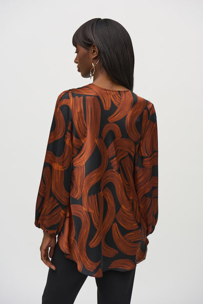 Abstract-print satin tiered top, by Joseph Ribkoff #244181