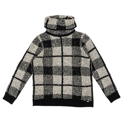 Beige and black long-sleeved sweater, checkered pattern, turtleneck, by MCM #24547