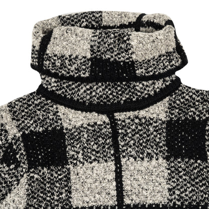 Beige and black long-sleeved sweater, checkered pattern, turtleneck, by MCM #24547